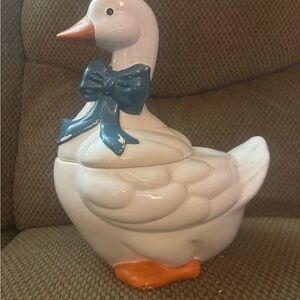 Vintage 1980’s White “Mother Goose” Cookie Jar with Blue Bow
